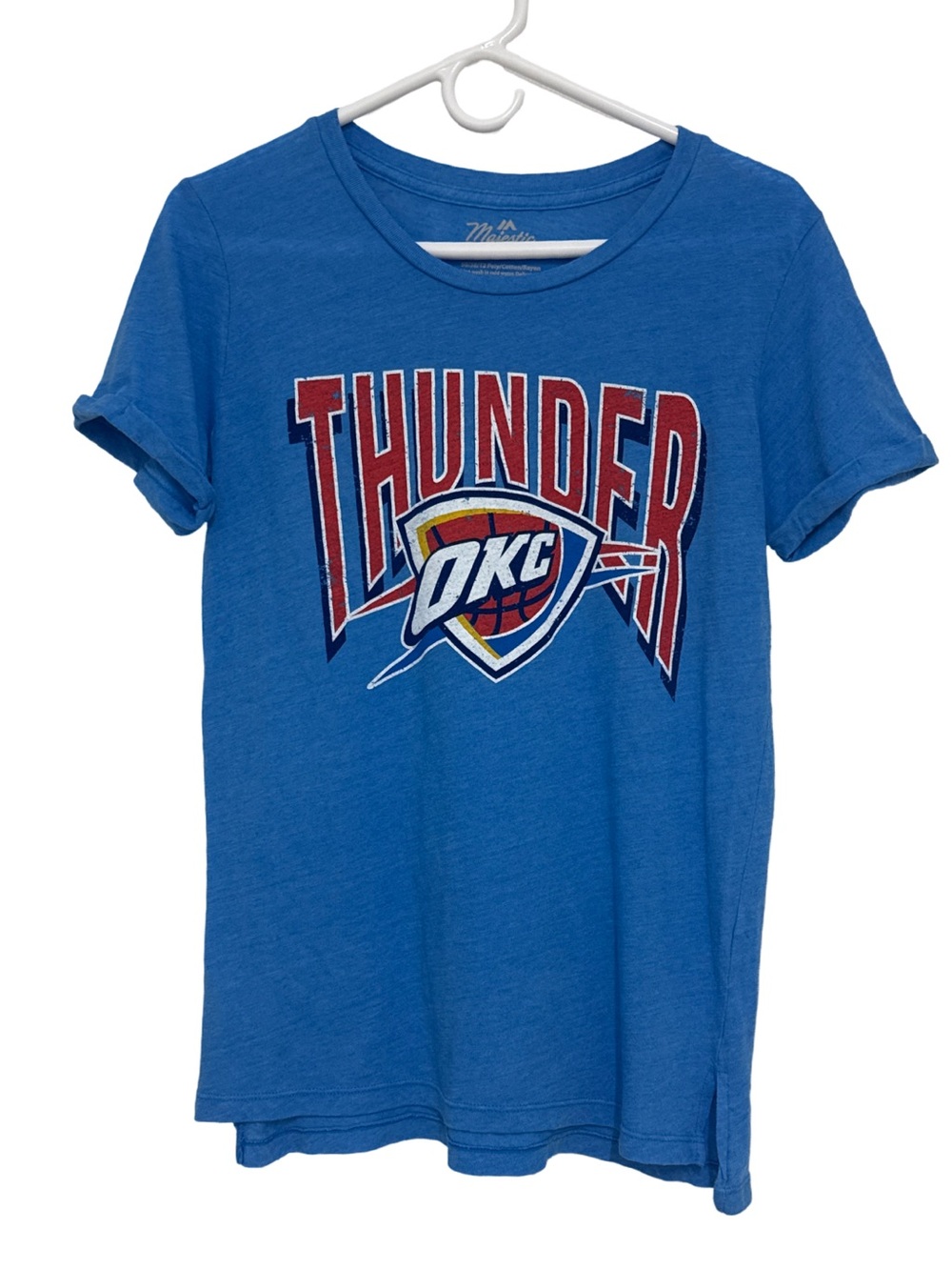 Majestic OKC Thunder NBA Basketball Graphic Tee Women’s Small Blue